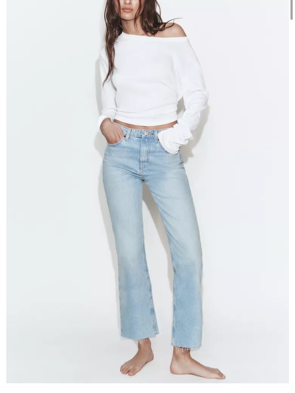Zara Light Blue High-Rise Cropped Straight Jeans